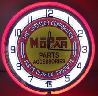 Mopar Chrysler Dodge 18 Double Neon Clock Parts Dealer Emblem Garage 