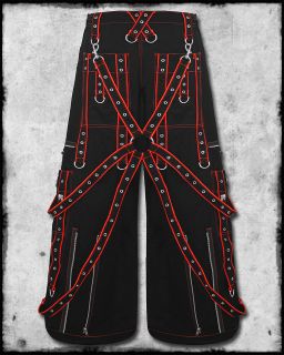 DEAD THREADS BLACK & RED TERROR STRAP GOTH RAVE CYBER BAGGY TROUSERS 
