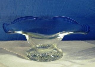 Flared, clear glass pedestal Bowl with Cobalt Blue Trim