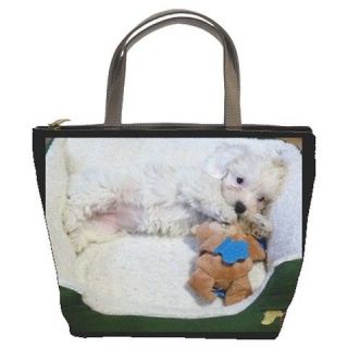 Maltipoo Puppy Maltese Poodle Photo Bucket Leather Purse Shoulder Bag 