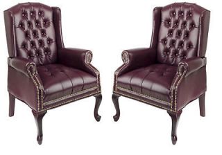   Oxblood (Burgundy) Traditional Wing Back Queen Anne Lounge Club Chairs