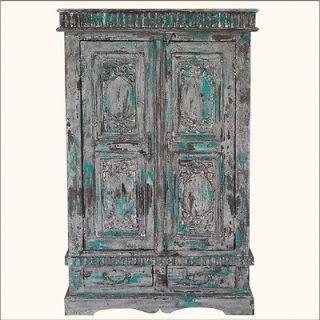   Reclaimed Wood Hand Painted Wardrobe Armoire Closet Rustic Furniture