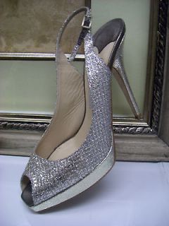 Jimmy Choo Clue Glitter Platform Slingback Shoes Size 39
