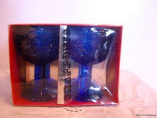 Vtg & New in Box Grapponia Wine Glasses Cobalt Blue Nanny Still 