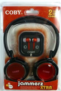 CV215RED COBY Jammerz Headphones with Earbuds+Carryi​ng Case (Red)