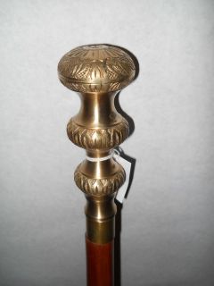 Decorative Collectible Brass Knob Topped Spiral Walking Stick Wood 
