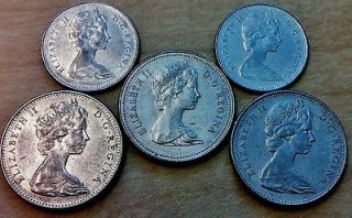 Lot of 5 Canadian Coins 3 nickels 2 dimes 1965 80 (Brilliant)