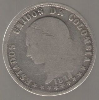 COLOMBIA COIN MEDELLIN 2 DECIMOS 1872 F 