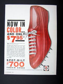 Spot Bilt 700 Track Shoes Cleats color red 1961 print Ad advertisement