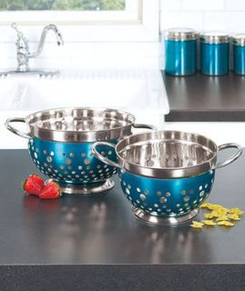 Pc. BLUE Kitchen Colander Strainer Set Stainless Steel Dishwasher 