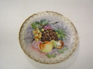 Vintage Porcelain China Fruit Plate Gold Lattice Edge