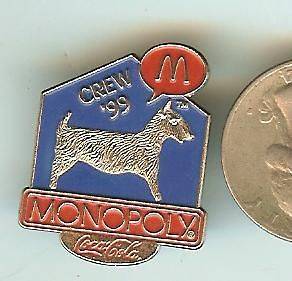 Coca Cola Mc Donalds Crew 1999 Monopoly Terrier dog Hat Pin Lapel