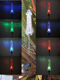 Set of 2 Multi Color Change Lighthouse 37 Garden Solar Stakes