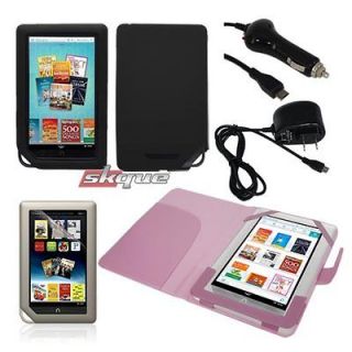   Leather Case+Black Skin+Car Wall Charger For Nook/Nook Color Tab