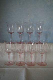   pink optic panel wine glasses goblets flared ribbed Depression glass