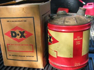 VINTAGE D   X 5 GAL. GAS OR OIL CAN WITH BOX