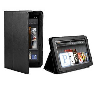Black Folio Leather Stand Pouch Skin Case Cover for  Kindle Fire 
