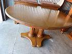   Piece Carved Walnut Pedestal Dining Table, 2 Leaves, Table Pads MINT