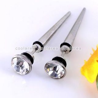 2PCS Clear Crystal Spike Taper Cone Stainless Steel Ear Earring Stud 