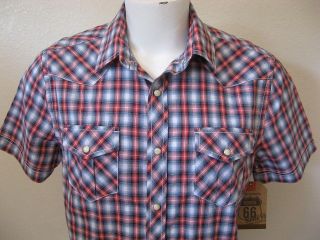 NEW Mens Rockabilly Rebel Size L Red Plaid S/S Western Cowboy Pearl 