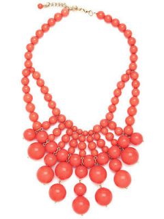   CORAL Red Color Beaded COLLAR Big BIB Anthropologie Statement Necklace
