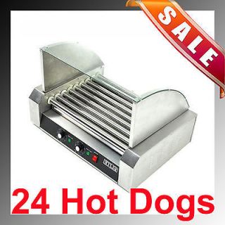   24 Hot Dog 9 Roller Grill Cooker w/ Glass Hood Concession Vending