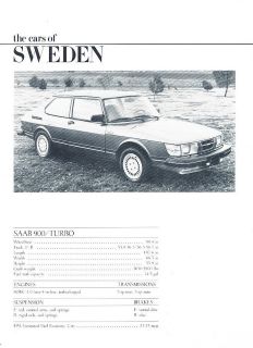 1983 Saab 900 and Turbo Specification Sheet   Classic H20