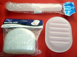   KIT DENTURE SOAP TOOTHBRUSH PLASTIC STORAGE CASE BOXES 3 PIECES