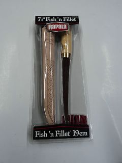 New* 7 1/2 Fishn Fillet Rapala Knife w/Sharpener Leather Sheath # 