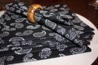 Set of 6 Handmade 17 Dinner Napkins   Cotton Paisley Pattern ~ Black 