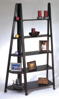   Espresso Finish Ladder Shelf & Corner Bookcase Display Wood Shelves