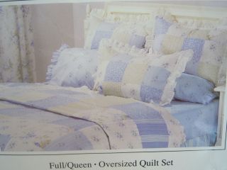 VINTAGE VICTORIAN SHABBY COTTAGE CHIC BLUE FULL QUEEN QUILT SET w 