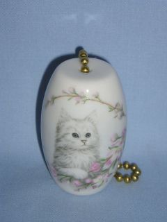 Cat White Longhair Fan & Light Pull Porcelain Flow​ers