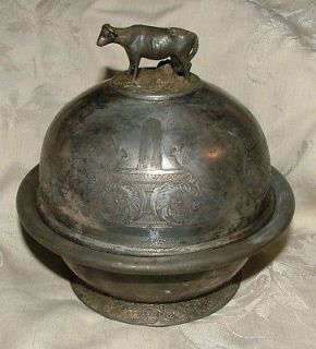 Cow Finial Quad Silverplate Butter Dish Parrot Fountain