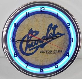 Chevy Service 15 Neon Clock Parts Dealer Detroit Motor Cars Emblem 