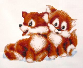 COUNTED CROSS STITCH KIT/ DESIGN FOR KIDS/2 FOXES CUBS/CUTE