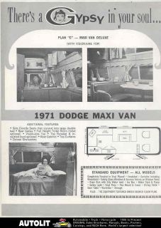 1971 Dodge Maxi Van Gypsy Camper Motorhome RV Brochure