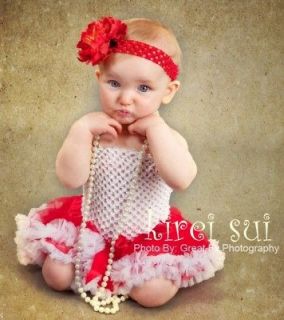 Newborn Baby Red White Pettiskirt Crochet Tube Top 2pc