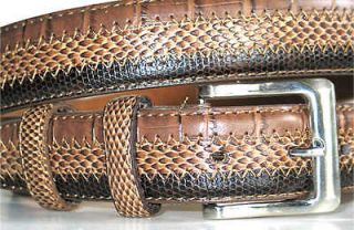 Leather Belt TRI CROCO SNAKE LIZARD Small 30 32 x 1 1/4 Silver 