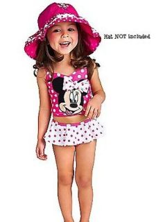 NEW Disney Minnie Mouse 3D Bow Pink & White Polka Dot 2pc Swimsuit 2T 