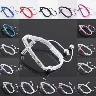   crystal curved cross connector beads macrame adjustable bracelets cord