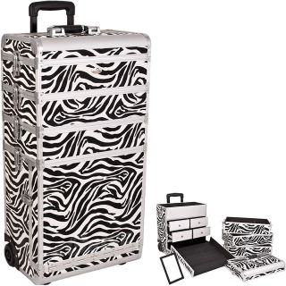 PROFESSIONAL Rolling MAKEUP Cosmetic ZEBRA Case 4 IN 1