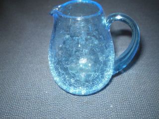 Blue Crackle Glass Small Round Pitcher