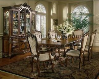 French Provincial Double Pedestal Dining Table with 6 Upholsered 