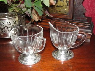 Sterling Silver Glass Creamer and Sugar Bowl Set