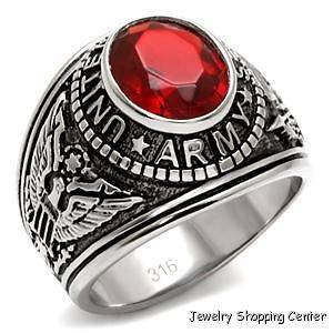   ARMY MEN CREATED RED OVAL 7CT RUBY STAINLESS STEEL GENTS RING SIZE 10