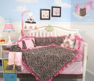 SoHo Pink Zebra Chenille Crib Nursery Bedding Set 10 pcs