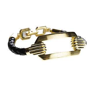 Brand NEW Armani Exchange Metal & Leather Bracelet *Black & Gold*