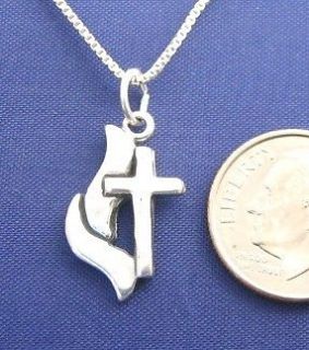 Methodist CROSS FLAME 16 inch Womens Necklace 925 Silver N01.H*
