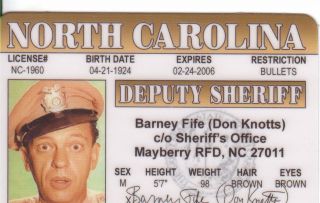 Barney Fife the Andy Griffith Show Plastic Collectors Card or pick 